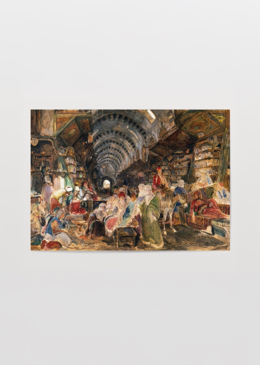eski istanbul carsi sahnesi oriental bazaar painting vintage poster