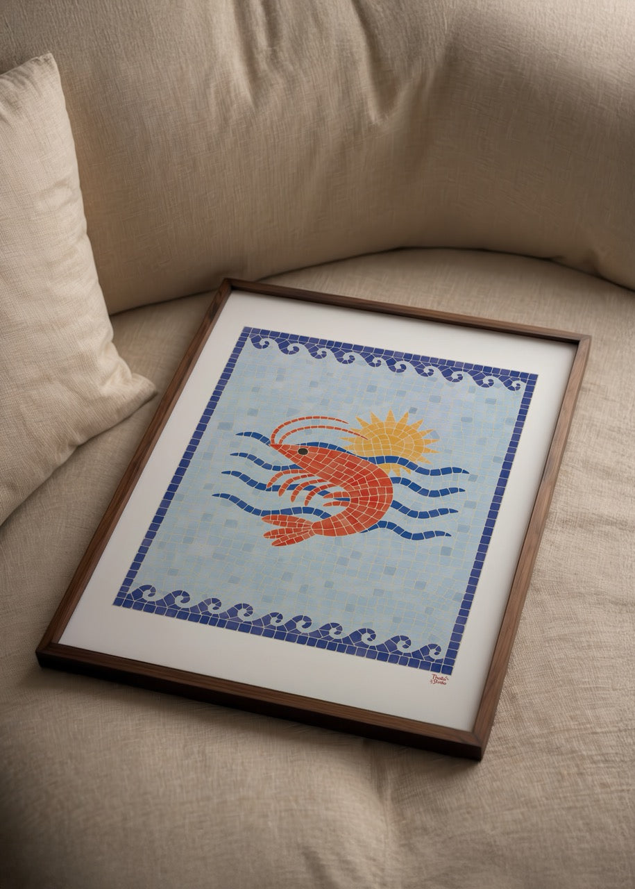 Thola Studio Costa Sol poster baskı, mozaik desenli deniz canlısı figürlü Akdeniz ve coastal temalı modern duvar dekoru