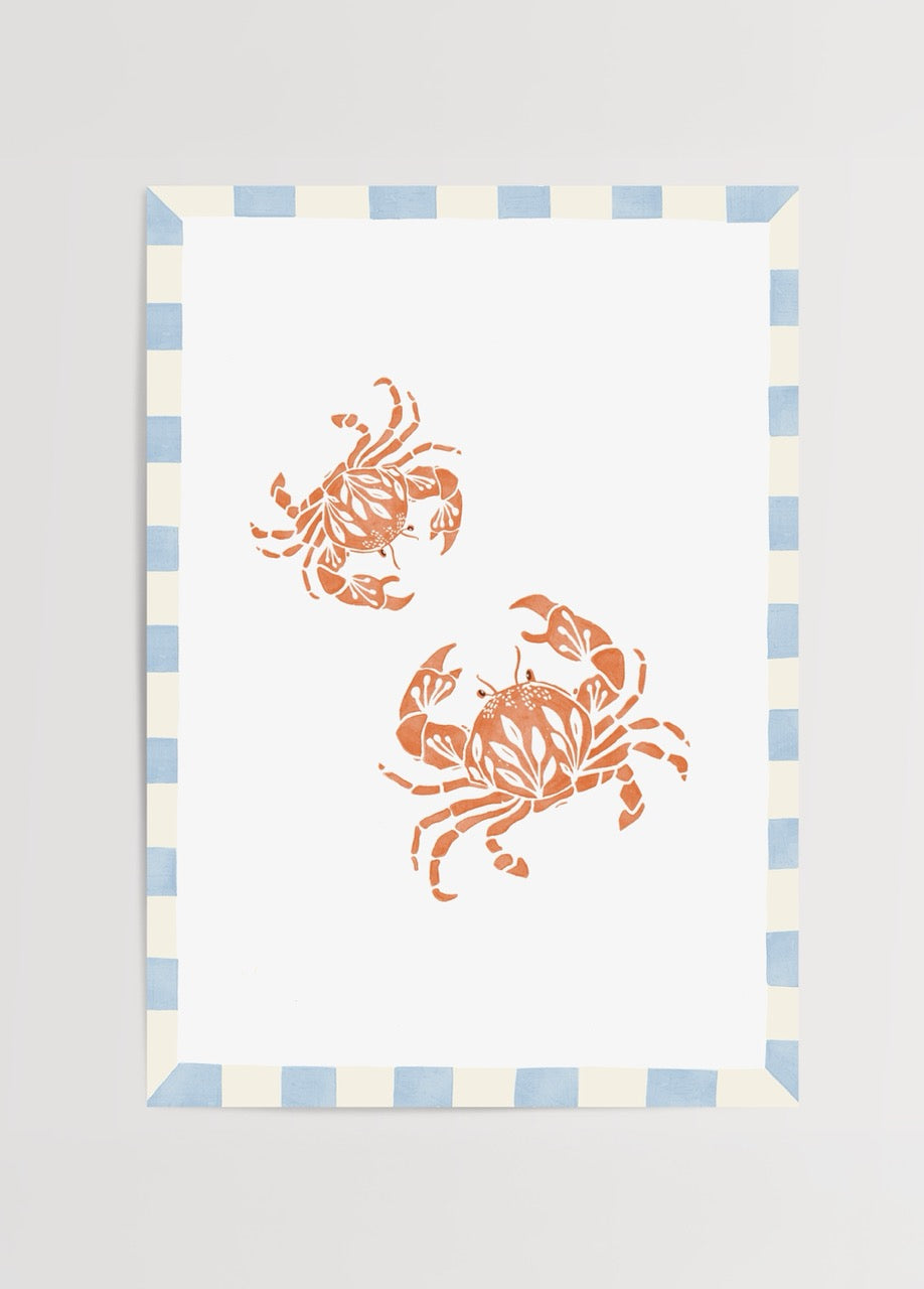 Yaren Ünlü tasarımı Crab Duo poster baskı, turuncu yengeç illüstrasyonu