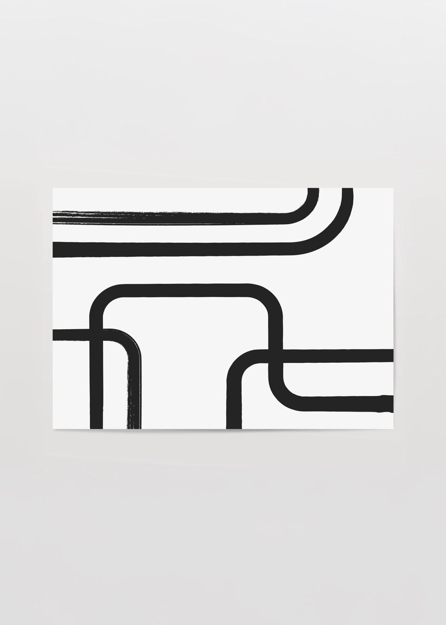Minimalist siyah beyaz kıvrımlı çizgilerden oluşan modern poster tasarımı