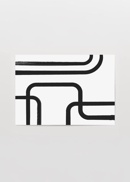 Minimalist siyah beyaz kıvrımlı çizgilerden oluşan modern poster tasarımı