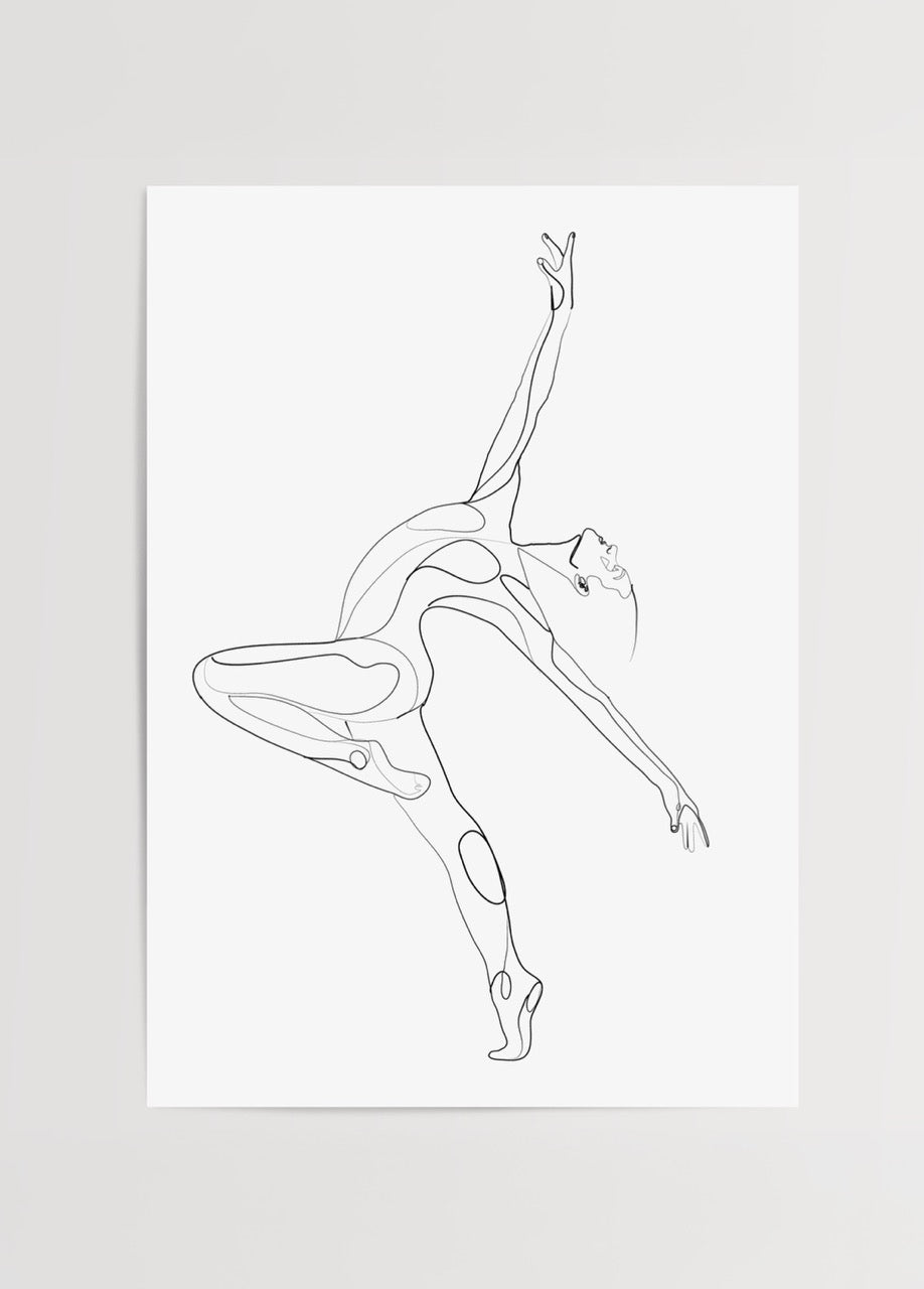 Minimalist dansçı çizgi sanatı poster baskısı, modern dekor için illüstrasyon