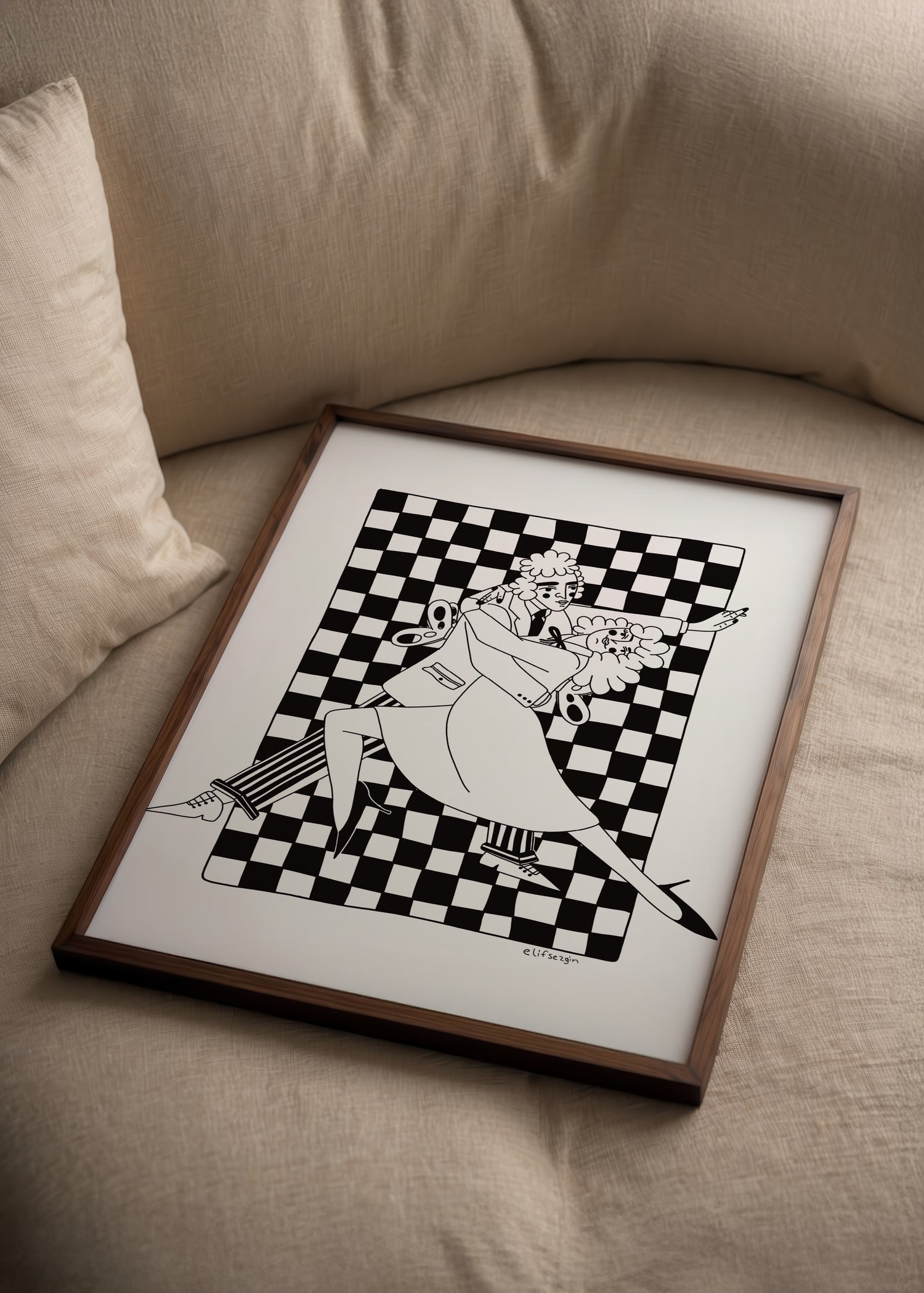 Elif Sezgin tarafından çizilen siyah-beyaz Dancing poster baskısı