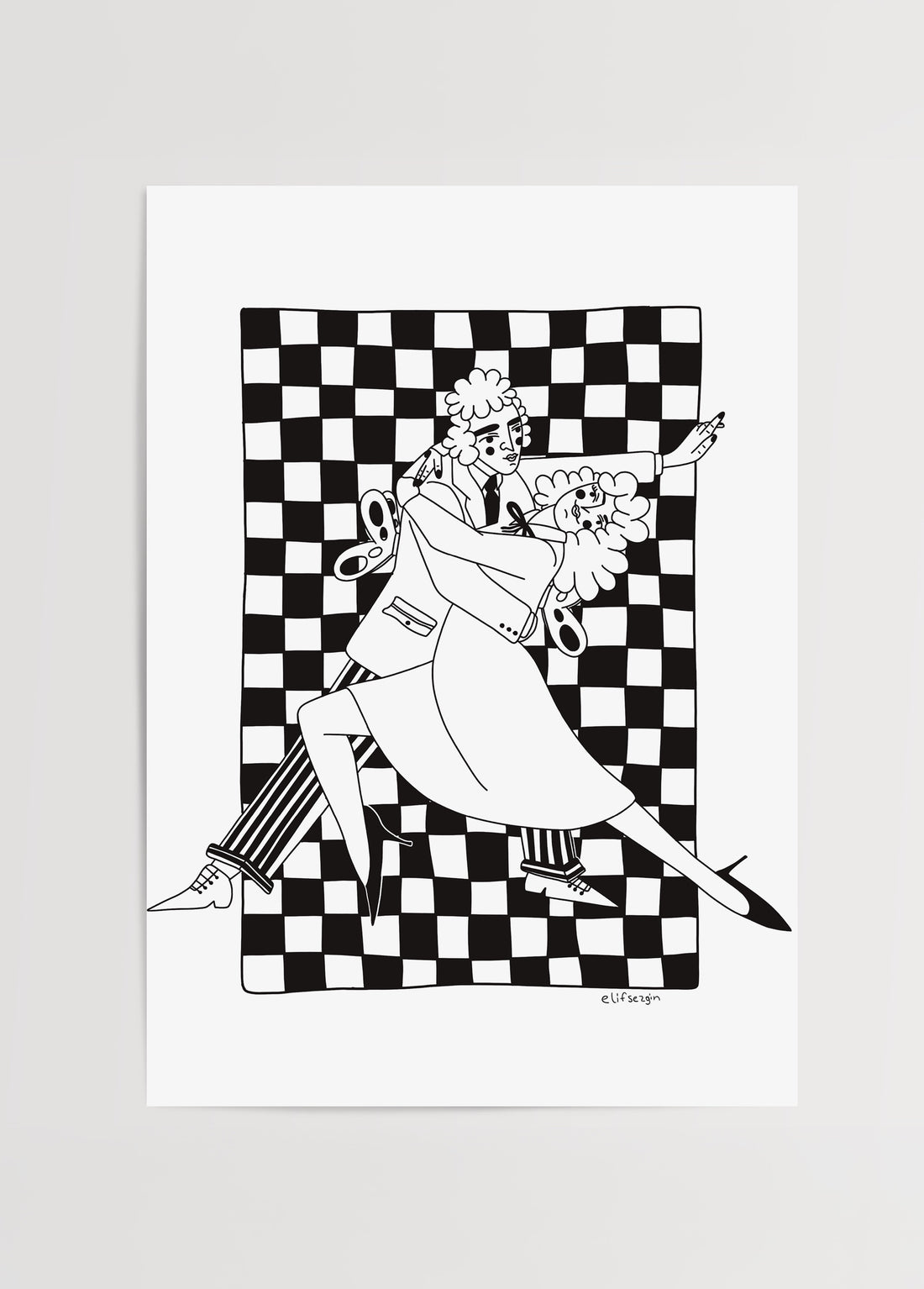Elif Sezgin tarafından çizilen siyah-beyaz Dancing poster baskısı
