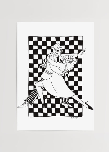 Elif Sezgin tarafından çizilen siyah-beyaz Dancing poster baskısı
