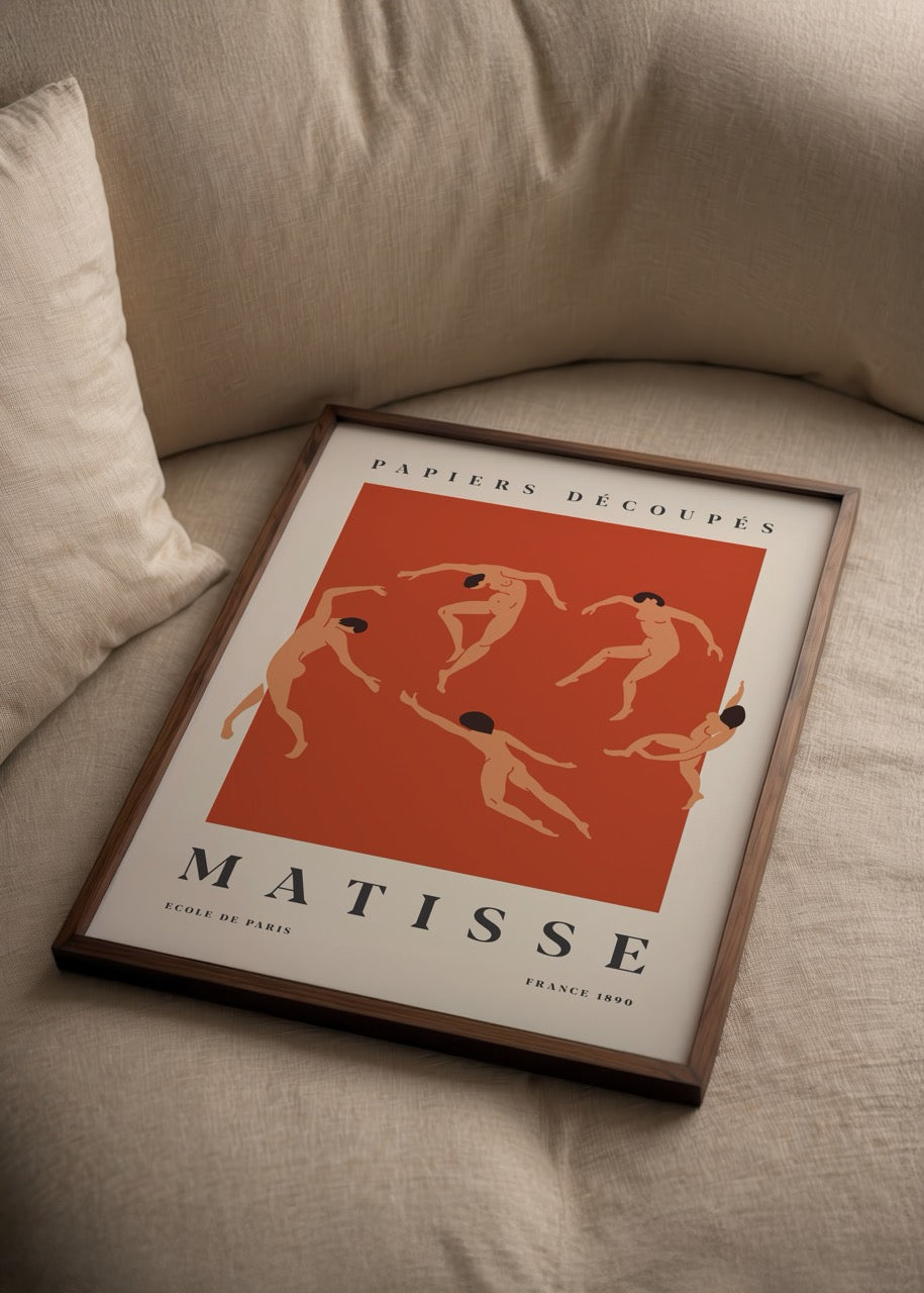 Matisse stilinde dans eden figürlerden oluşan Danse en Papier modern sanat posteri