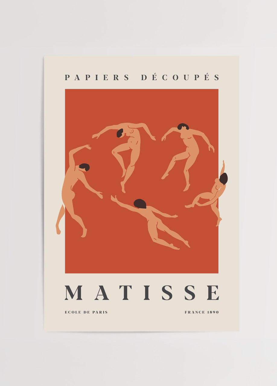 Matisse stilinde dans eden figürlerden oluşan Danse en Papier modern sanat posteri