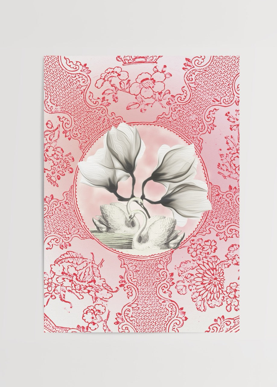 İrem Duran’ın “Dantelde Bir Kuğu” eserinde dantel desenleri içinde kuğu ve çiçeklerin zarif kompozisyonu yer alıyor.