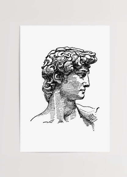 Michelangelo’nun David heykelinden esinlenilmiş siyah beyaz çizim posteri