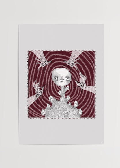 Zeynep Kul’un Deafening Silence adlı eserinden üretilmiş, figüratif ve sembolik anlatıma sahip çağdaş sanat poster baskı.