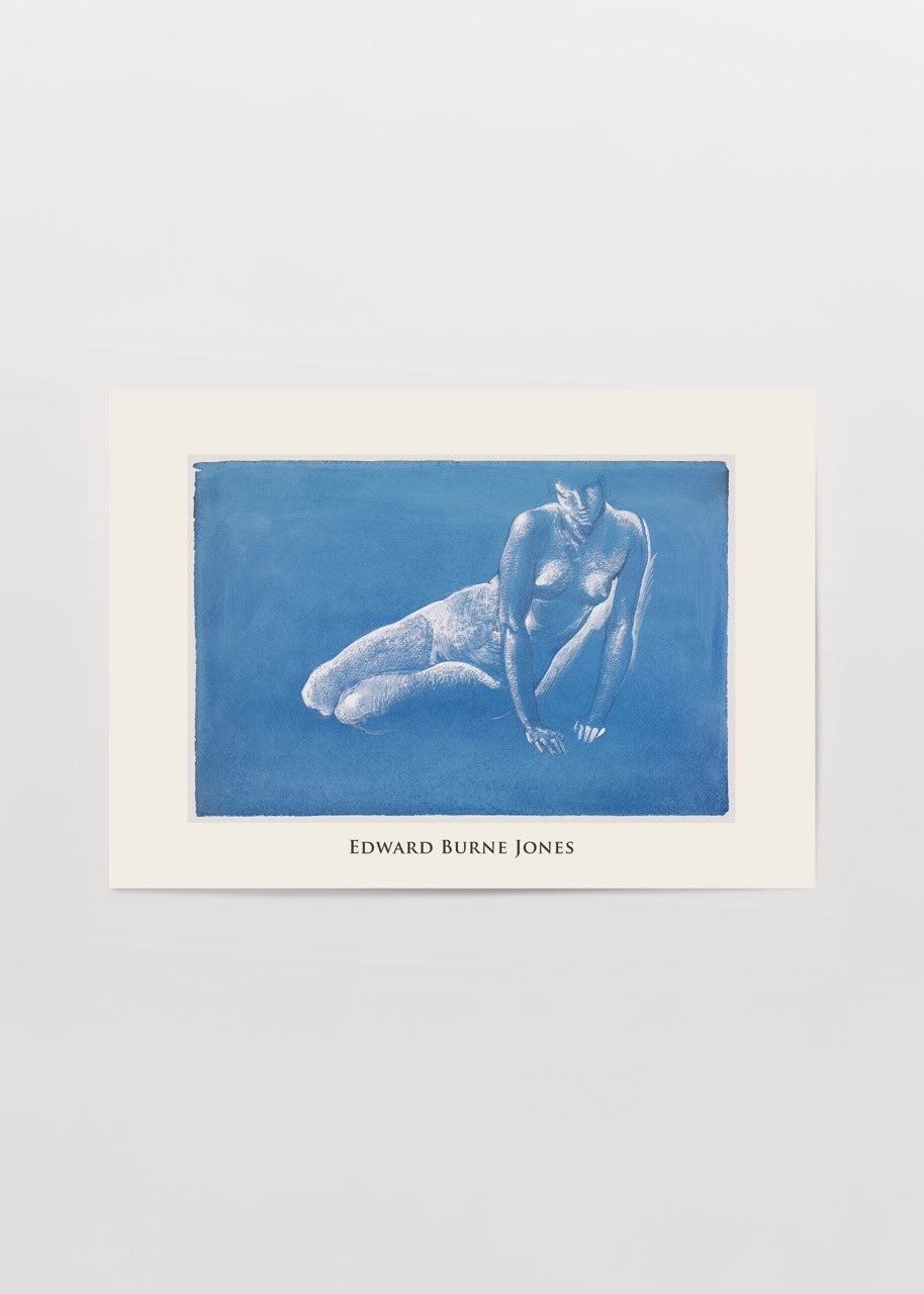Edward Burne-Jones imzalı mavi tonlu figürlü sanat poster baskı