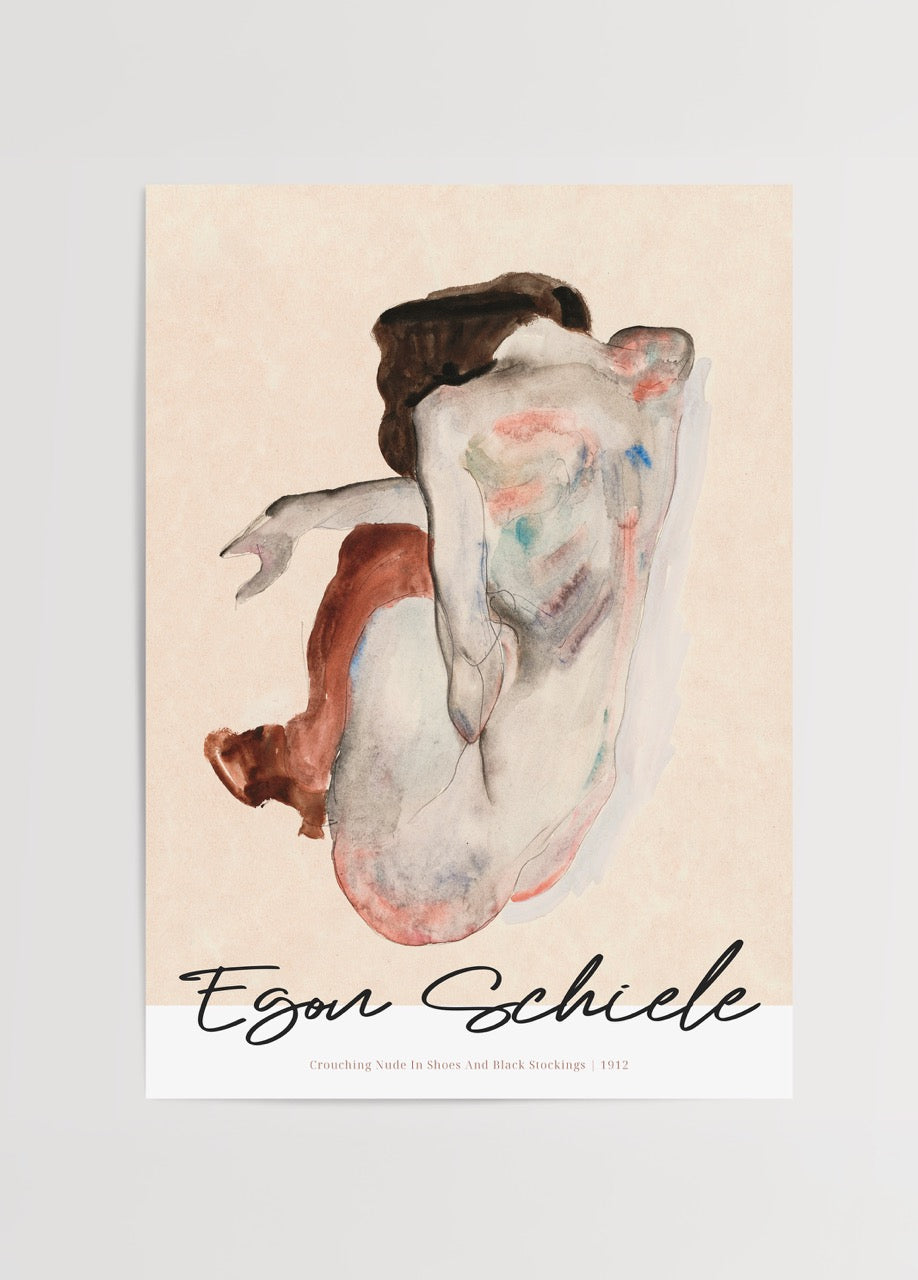 Egon Schiele tarzında figüratif ekspresyonist sanat poster baskı tasarımı
