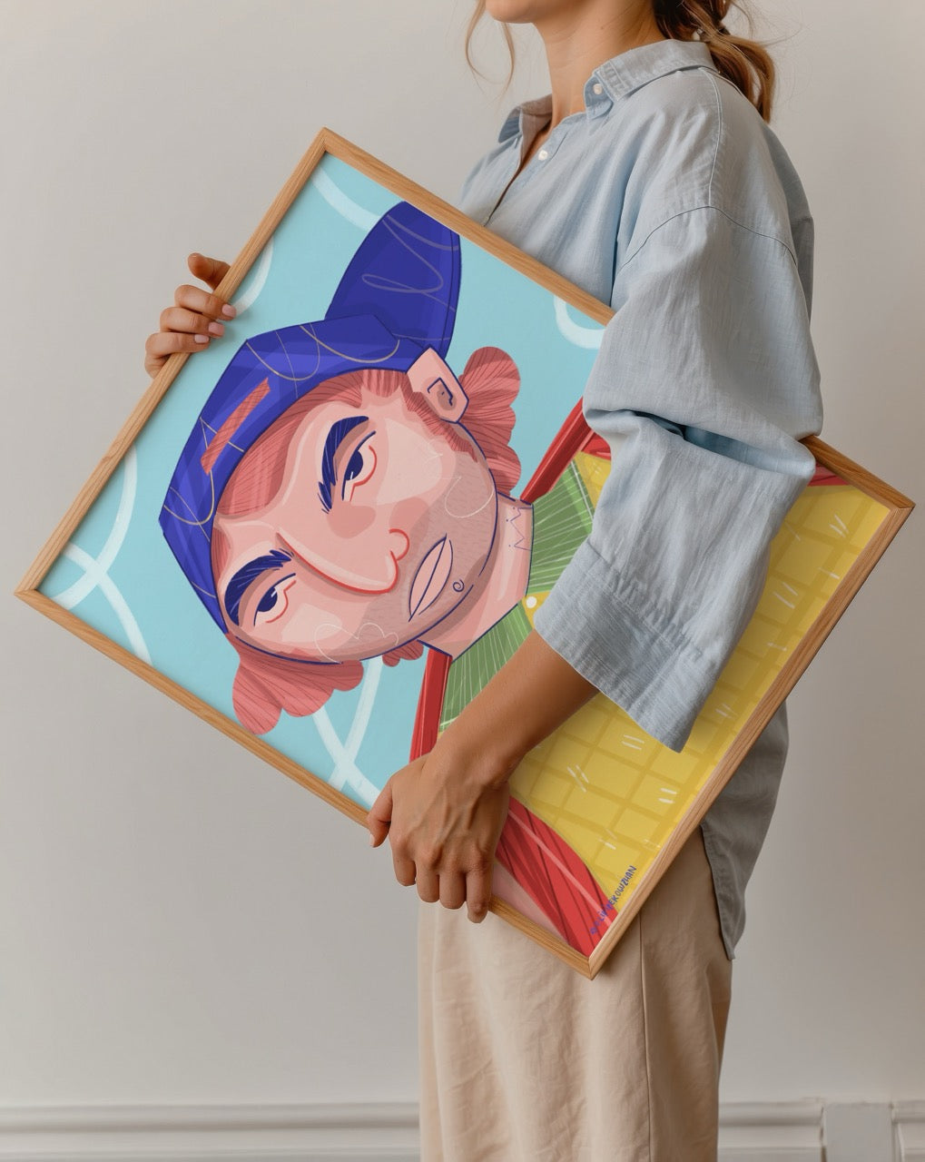 Elif İpek Oğuzhan’ın Max adlı eseri – sarı, mavi ve kırmızı tonlarda enerjik ve modern erkek portresi illüstrasyon posteri.