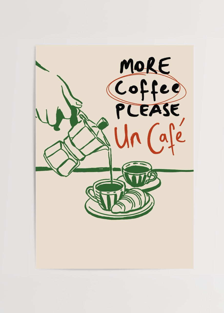 Elif Korkut’un “Coffee Club” adlı, moka pot ve kahve fincanı illüstrasyonlu modern kahve temalı poster tasarımı.