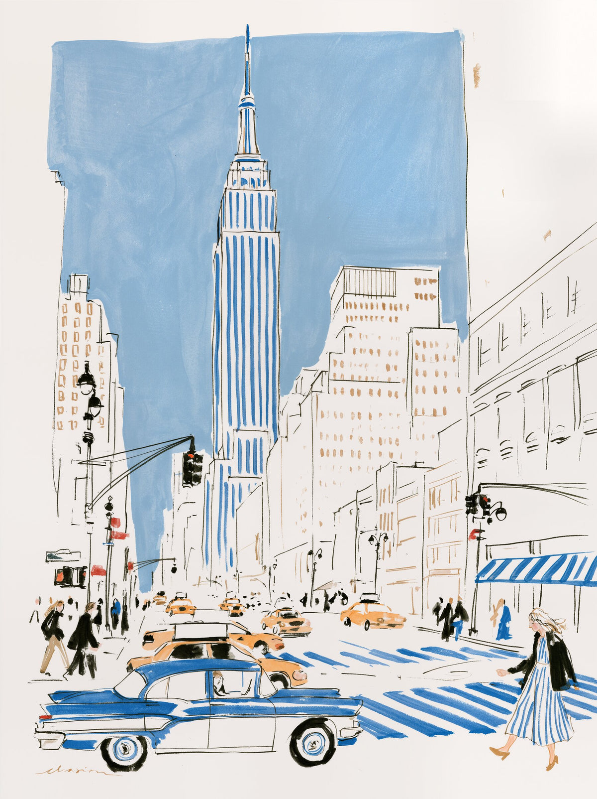 Empire State Binası'nın yer aldığı illüstratif bir şehir manzarası poster baskı