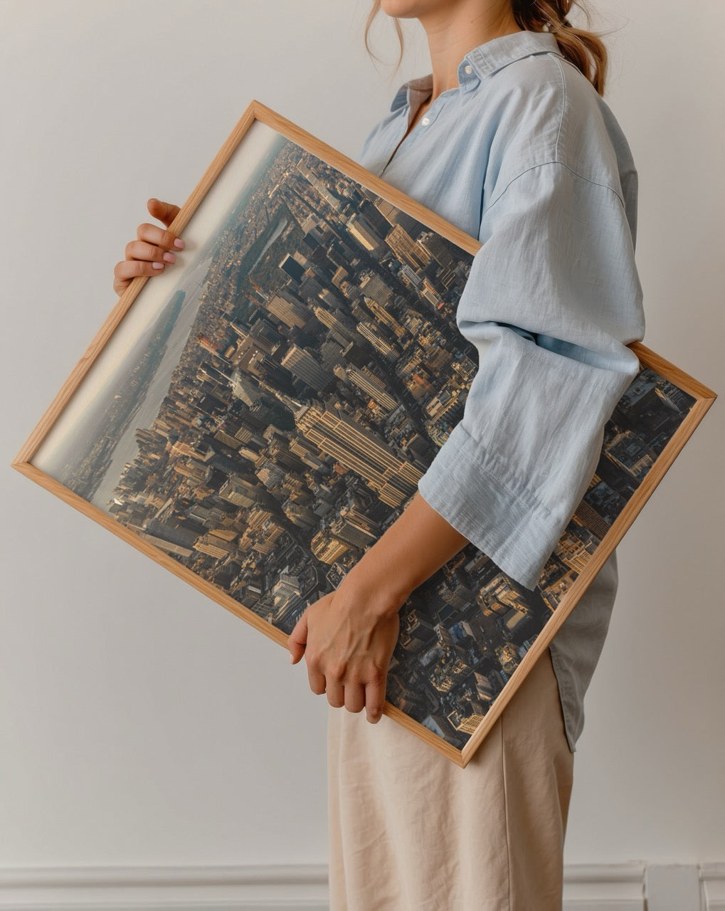 Gün batımında Empire State binası ve Manhattan şehir silüeti havadan görünüm