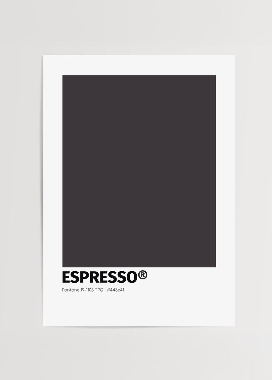 Pantone stilinde koyu espresso tonlarında sade renk bloklu duvar posteri