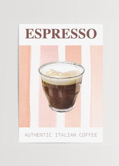 Cam bardakta espressoyu betimleyen sade ve modern kahve temalı poster