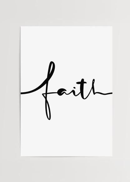 El yazısı ile tasarlanmış &quot;faith&quot; yazılı siyah beyaz tipografik poster