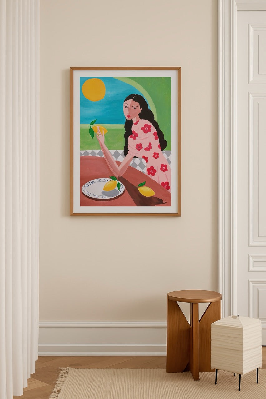 Elif Işık’ın canlı renklerle çizdiği Femme Lumineuse Lemon modern sanat posteri.