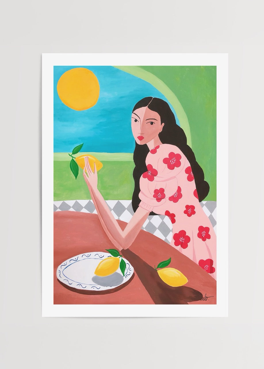 Elif Işık’ın canlı renklerle çizdiği Femme Lumineuse Lemon modern sanat posteri.