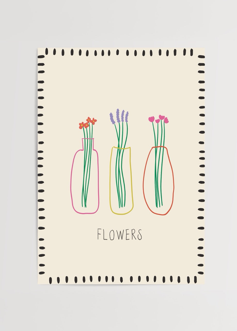 Vazoda çiçek çizimi, minimal Flowers posteri – Nergis Sabancı