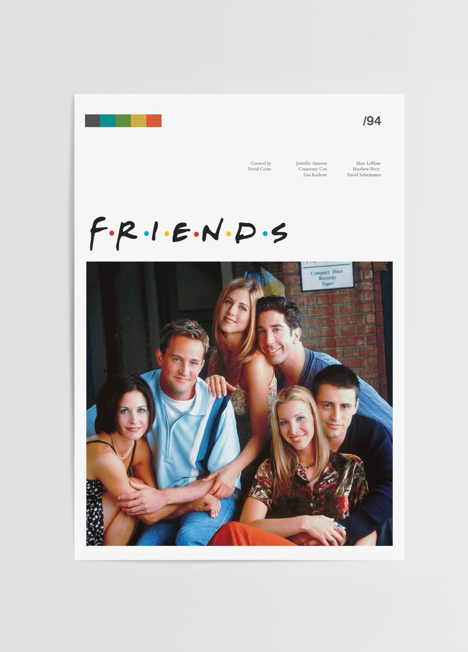 Friends dizisinin altı ana karakterinin birlikte poz verdiği ikonik sahne