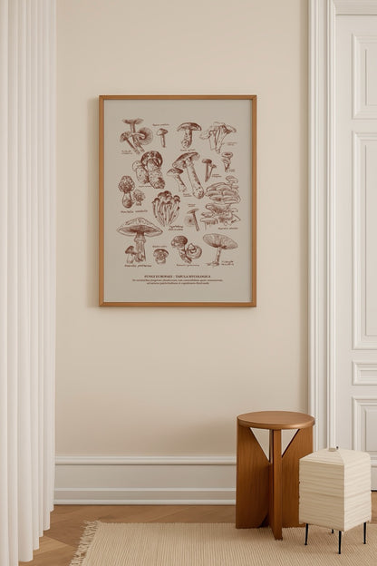 Elif Bilgin’in Fungi Europaei posteri, Avrupa mantar türlerini gravür tarzında sunan bilimsel illüstrasyon.