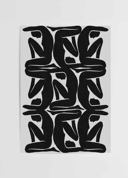 Yinelenen siyah beyaz çıplak siluet tasarımlı minimalist Geometric Nude Silhouettes duvar posteri, modern dekorasyon için ideal.