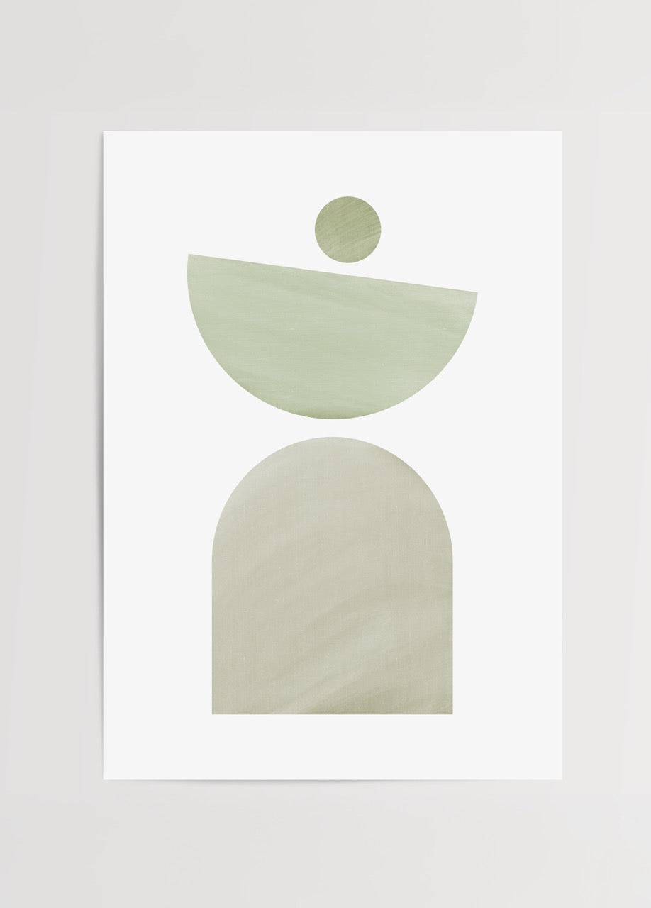 Minimal geometrik şekillerle hazırlanmış pastel yeşil tonlarında poster baskı
