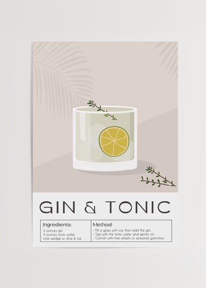 Gin ve Tonic Tarifli Minimal Poster Baskı