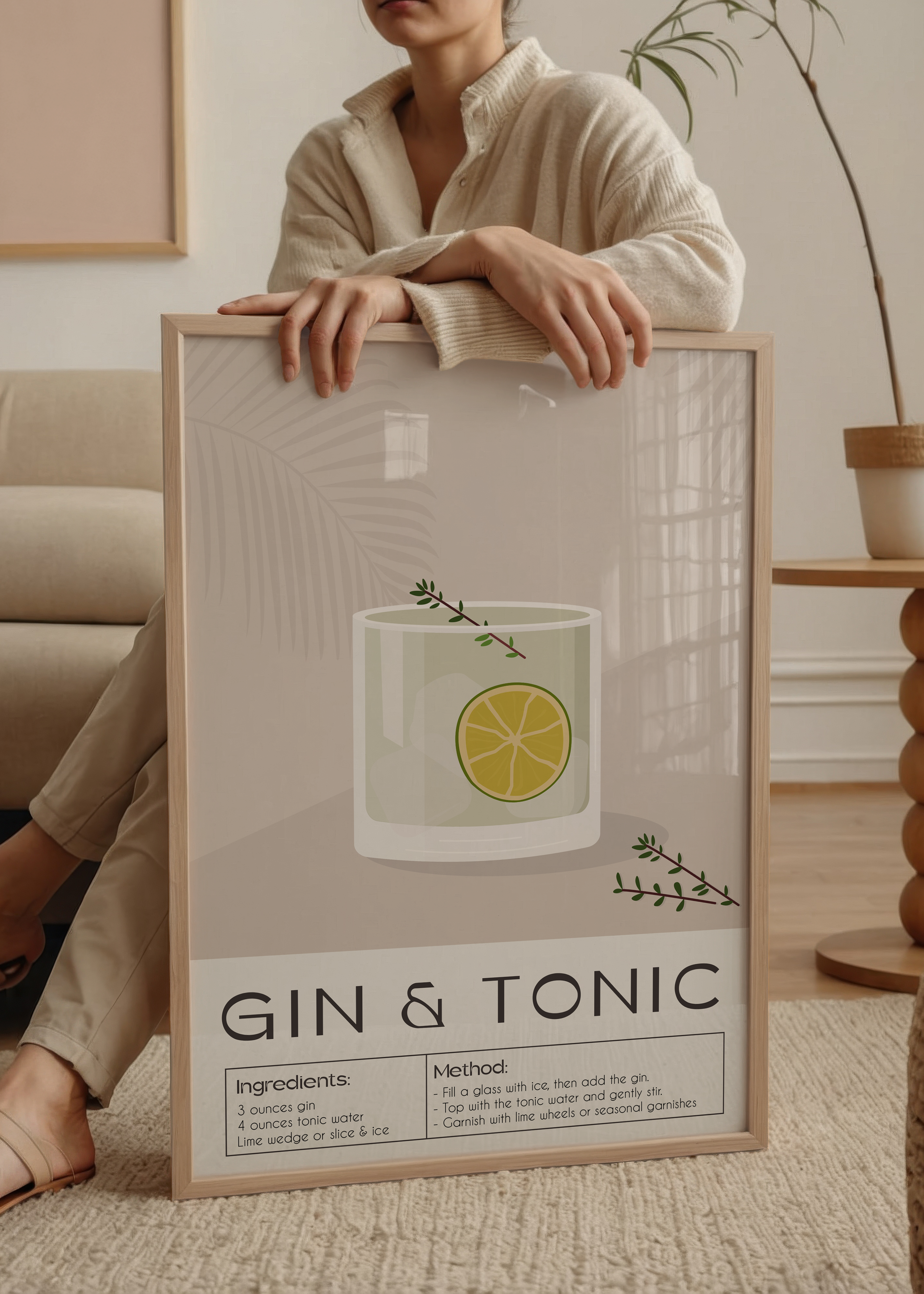 Gin ve Tonic Tarifli Minimal Poster Baskı