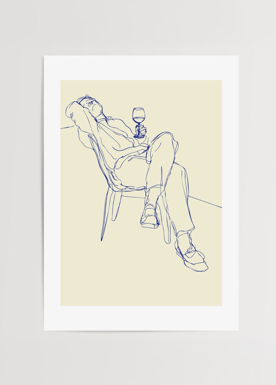 Yaren Ünlü Wine &amp; Lines koleksiyonundan Glass of Ease minimalist çizgi sanat posteri