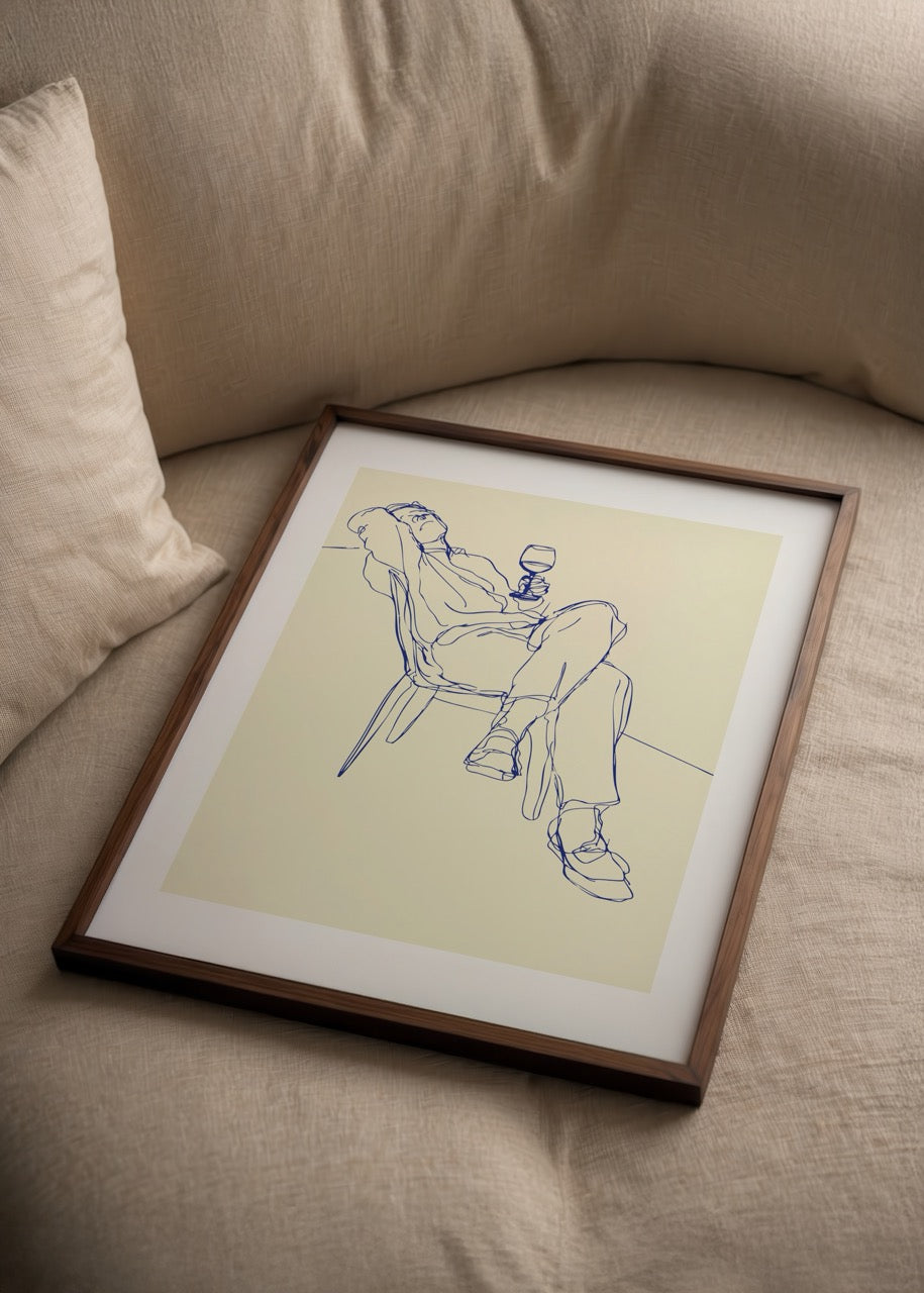 Yaren Ünlü Wine &amp; Lines koleksiyonundan Glass of Ease minimalist çizgi sanat posteri