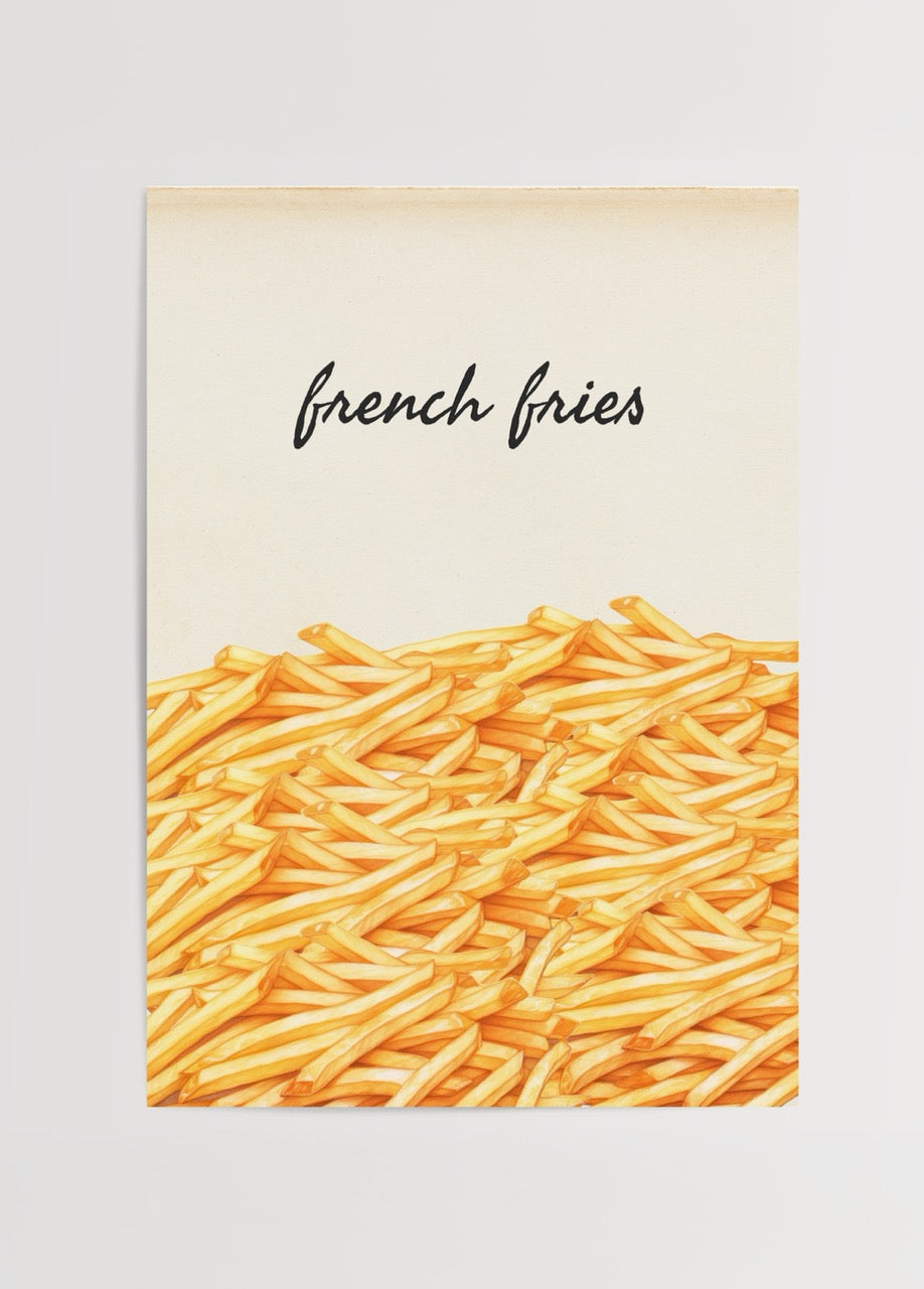 French fries illüstrasyonundan oluşan sıcak tonlu modern mutfak posteri