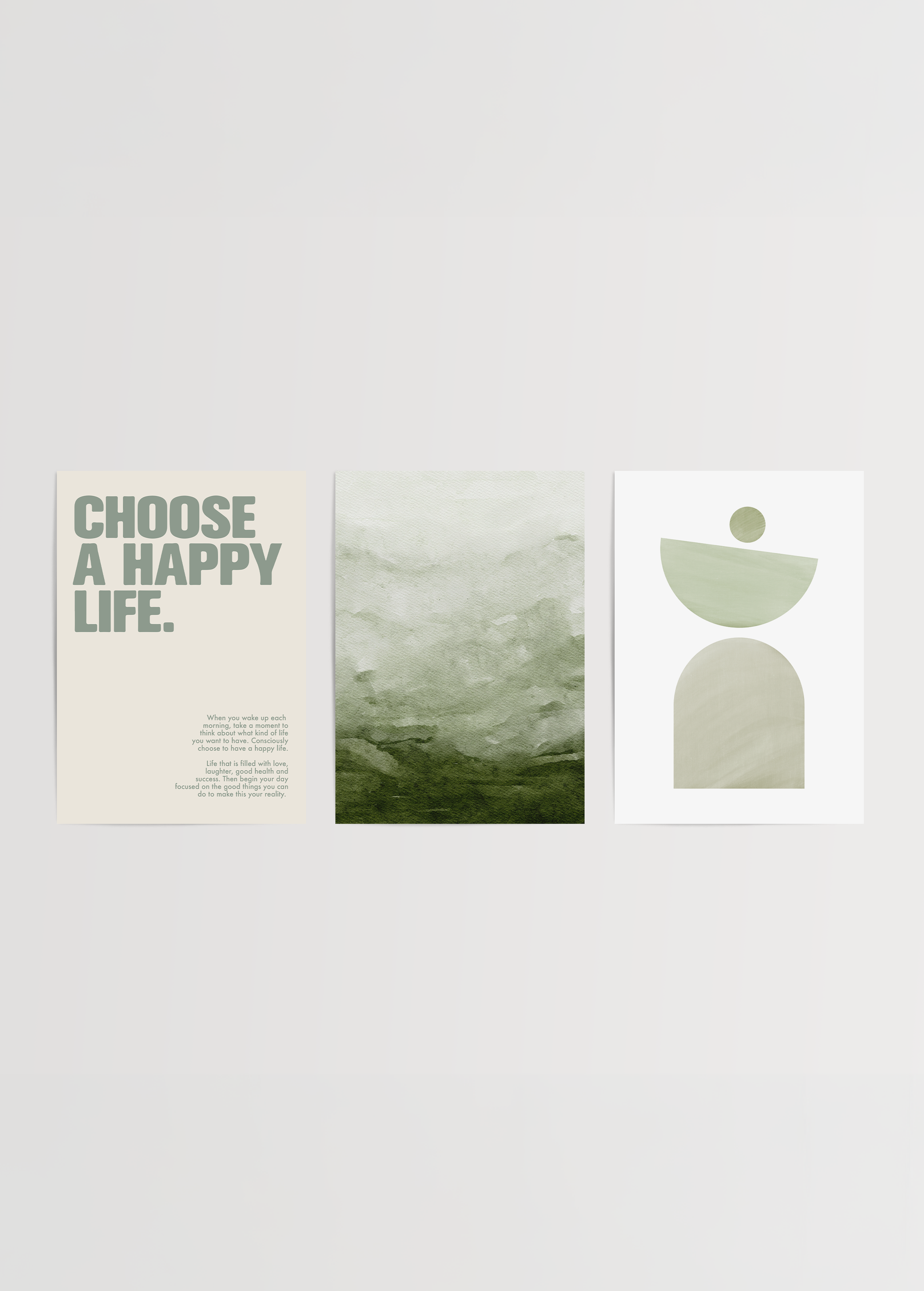 yesil tonlarda minimal tipografi ve soyut poster seti galeri duvari dekoru