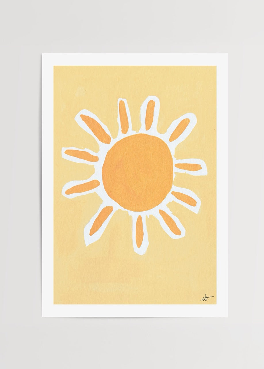 Elif Işık’ın Pastel Series koleksiyonundan Güneş posteri, pastel sarı ve turuncu tonlarda minimalist güneş illüstrasyonu.