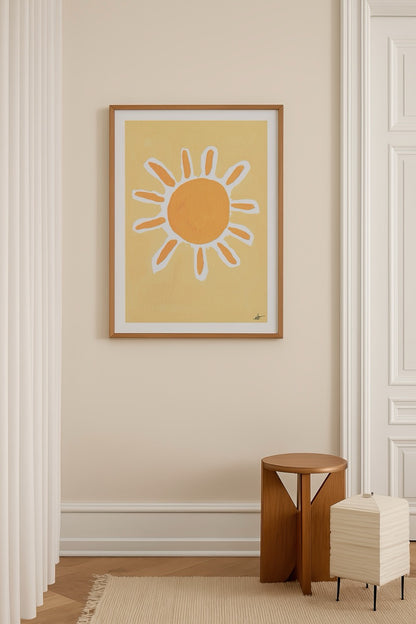 Elif Işık’ın Pastel Series koleksiyonundan Güneş posteri, pastel sarı ve turuncu tonlarda minimalist güneş illüstrasyonu.