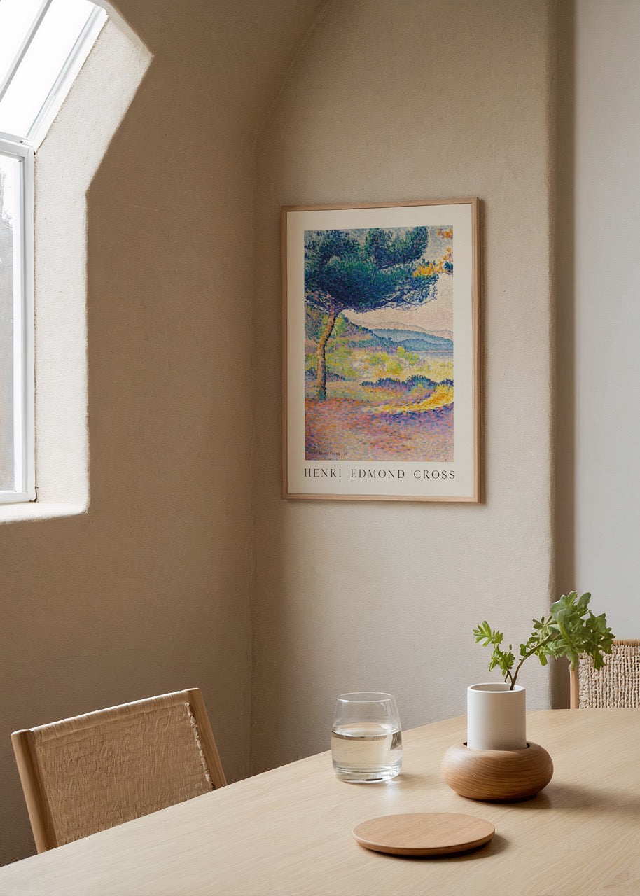 Henri Edmond Cross tarzında pastel renkli pointillist manzara kompozisyonlu poster baskı