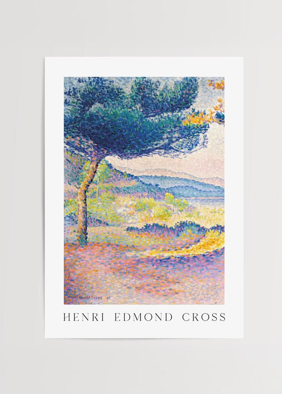 Henri Edmond Cross tarzında pastel renkli pointillist manzara kompozisyonlu poster baskı