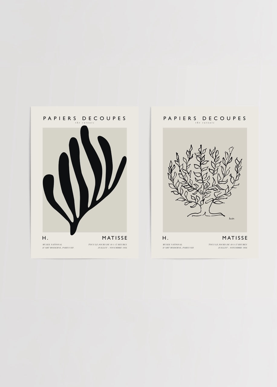 Henri Matisse ikili poster seti – Papiers Découpés minimalist sanat baskısı
