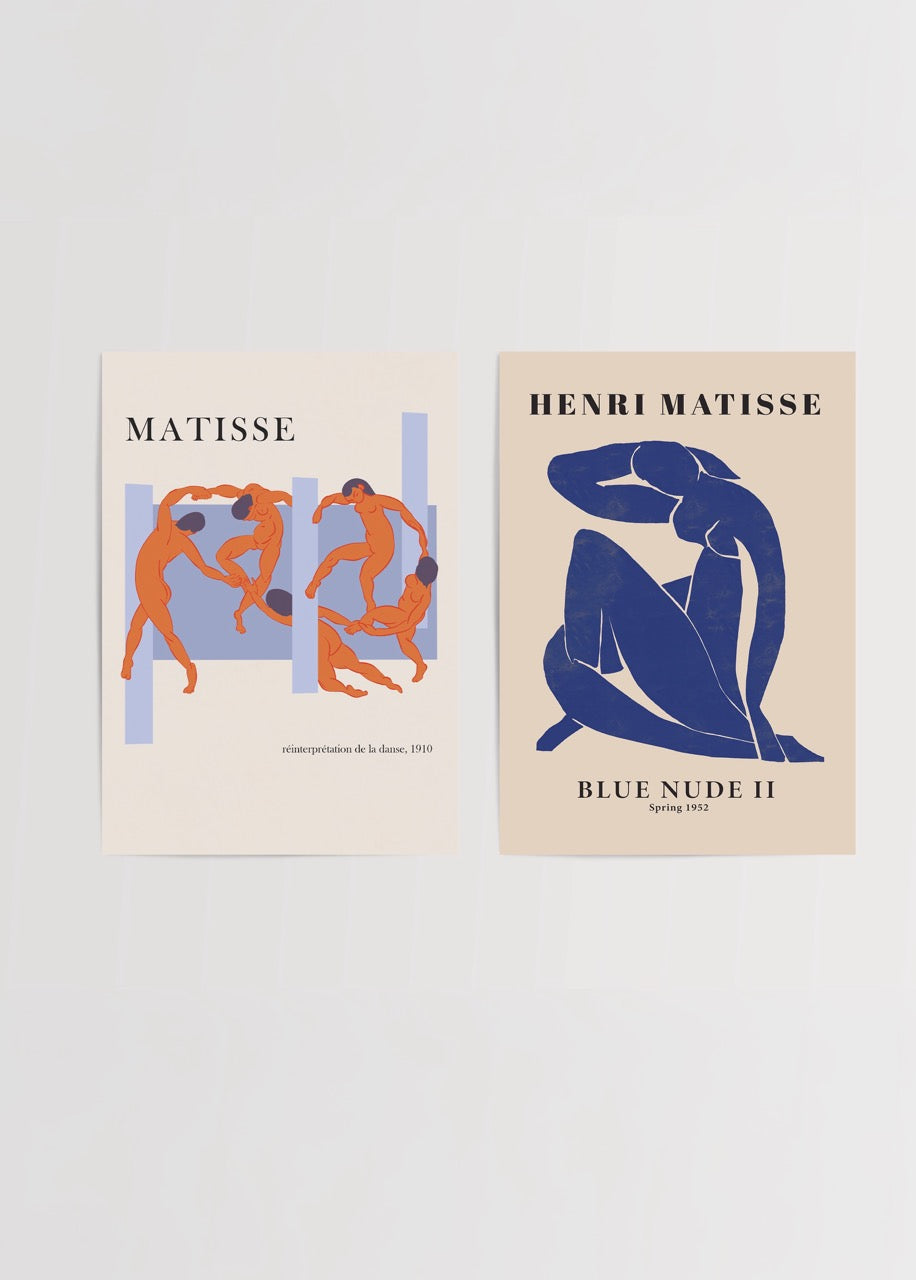 Henri Matisse ikili poster seti – La Danse ve Blue Nude II tabloları