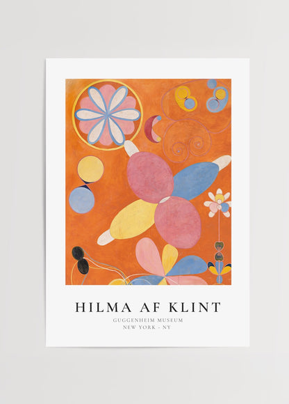 Hilma af Klint tarzında renkli geometrik ve spiritüel semboller içeren soyut sanat posteri
