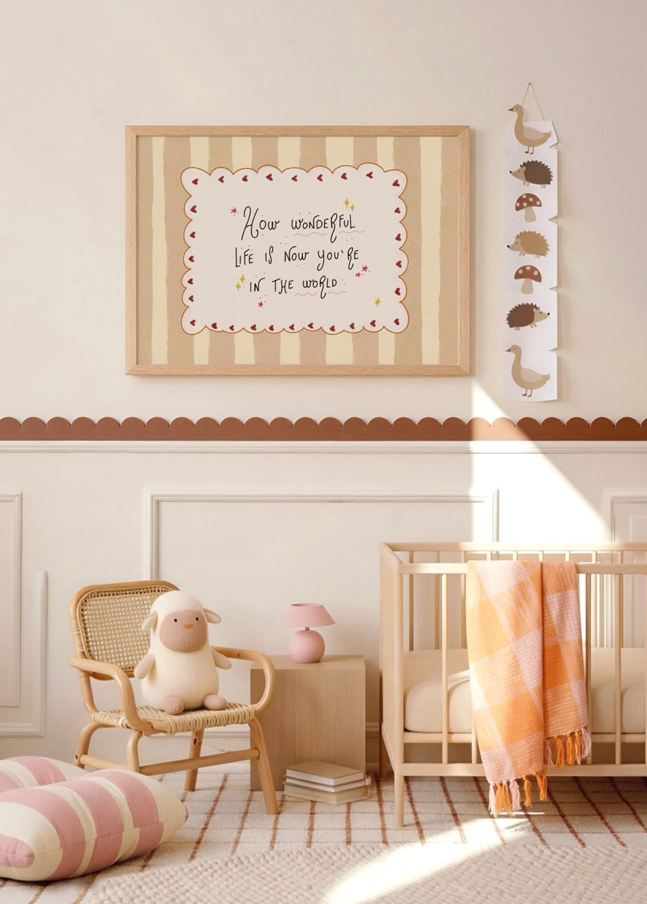 Pastel çizgili arka plan üzerinde "How wonderful life is now you&