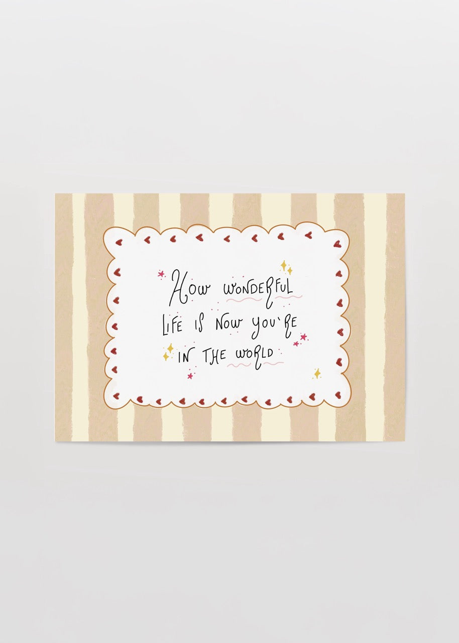 Pastel çizgili arka plan üzerinde "How wonderful life is now you&