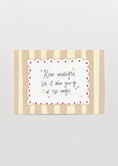 Pastel çizgili arka plan üzerinde "How wonderful life is now you&