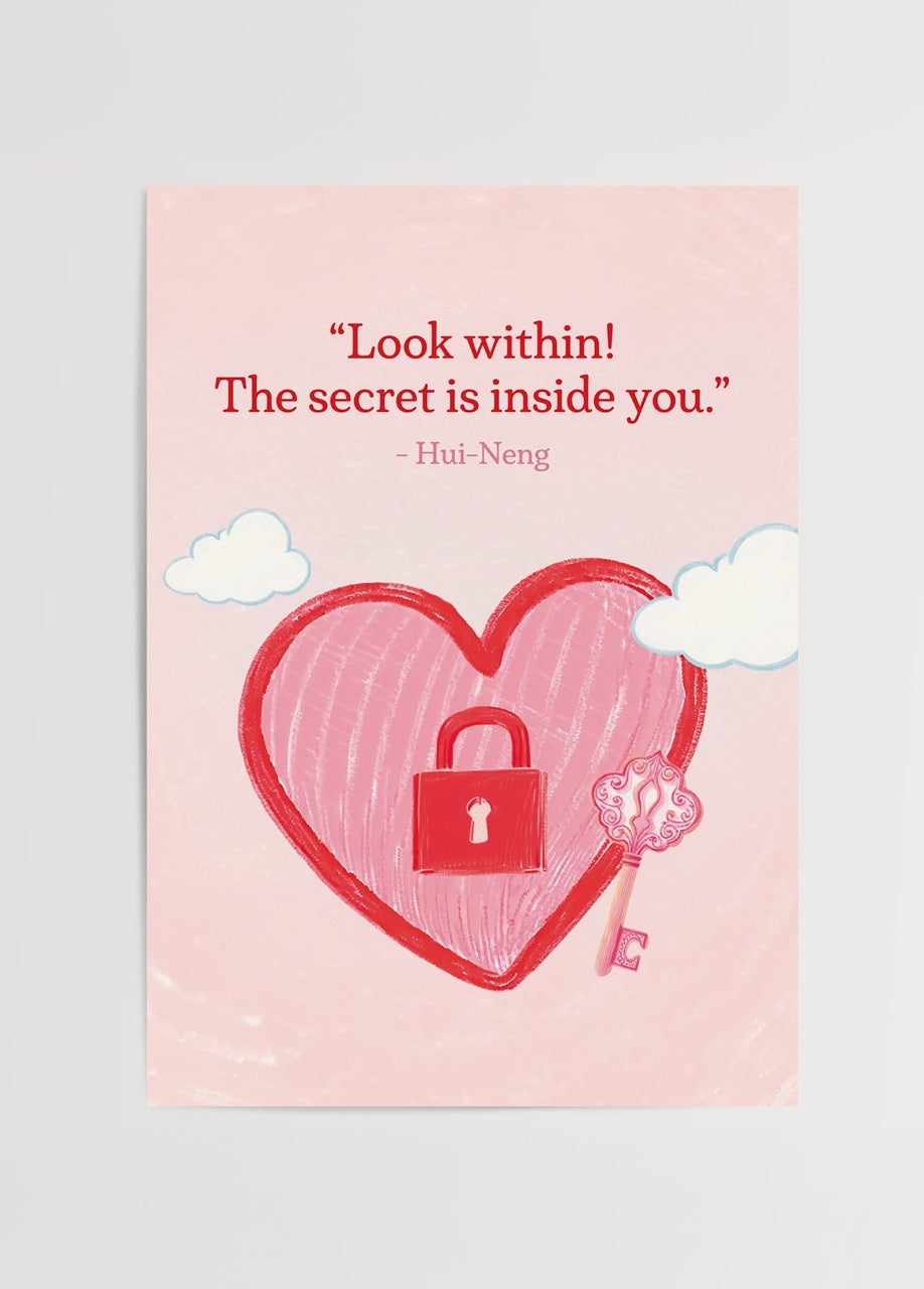Hui-Neng’in “Look within” alıntılı, kalp kilit illüstrasyonlu poster – Hiwell x Yaris Koleksiyonu