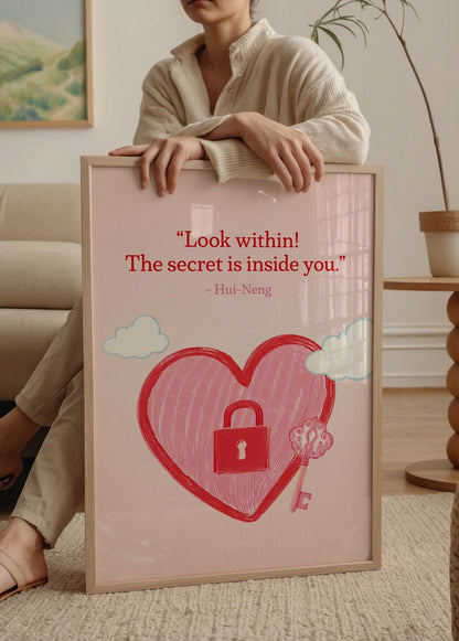 Hui-Neng’in “Look within” alıntılı, kalp kilit illüstrasyonlu poster – Hiwell x Yaris Koleksiyonu