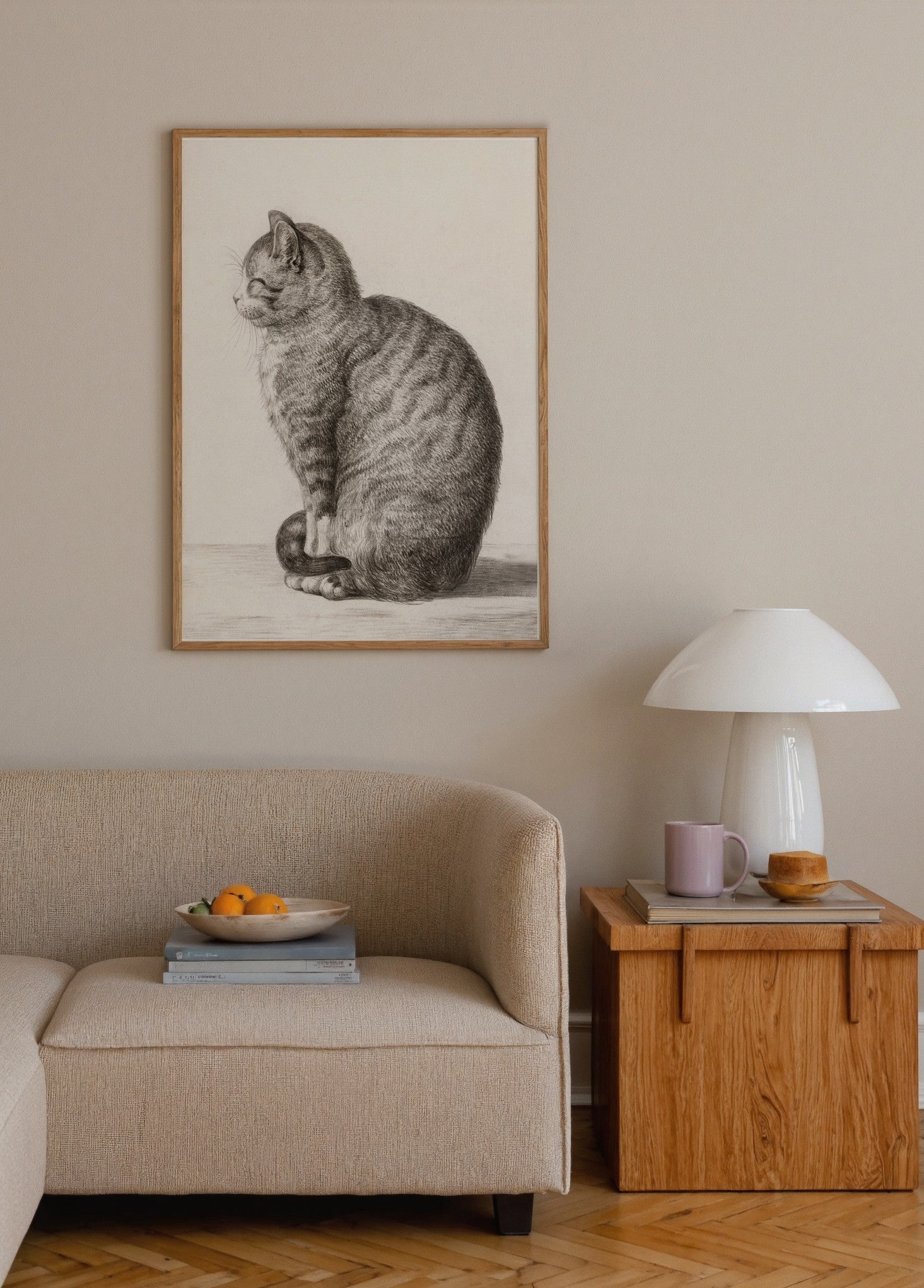 Huzur Dolu Kedi İllüstrasyonu poster baskı mockup 1
