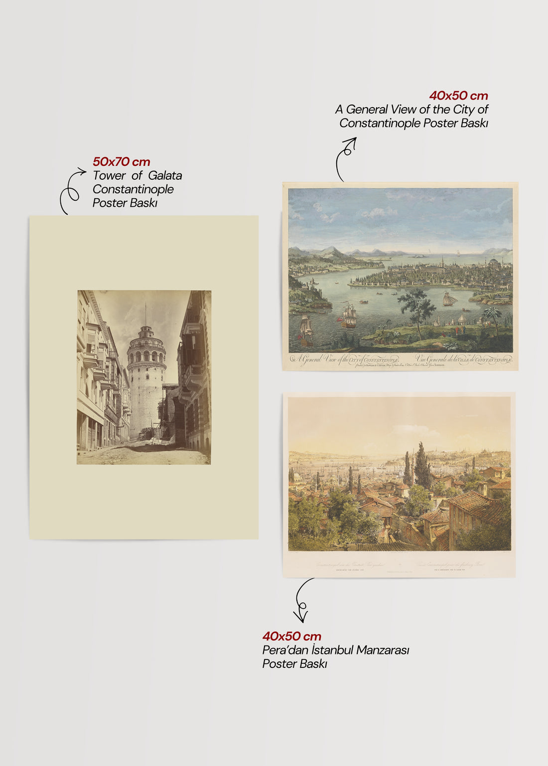istanbul galata kule pera panorama 3lu poster seti duvar dekoru